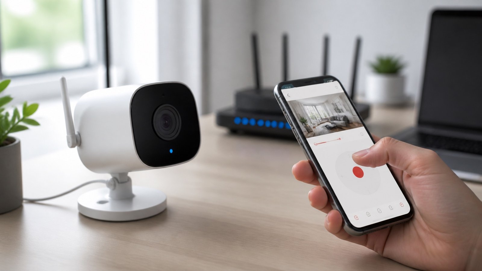 Wireless security camera being configured with a smartphone
